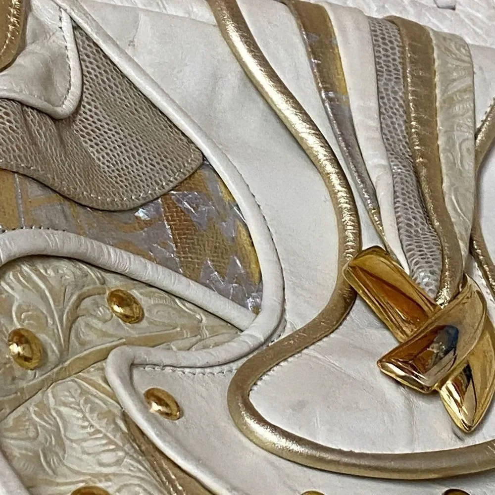 VTG,BAGS BY PINKY GENUINE LEADER MADE IN USA Elegant Cream and Gold Women's Bag - Picture 6 of 16